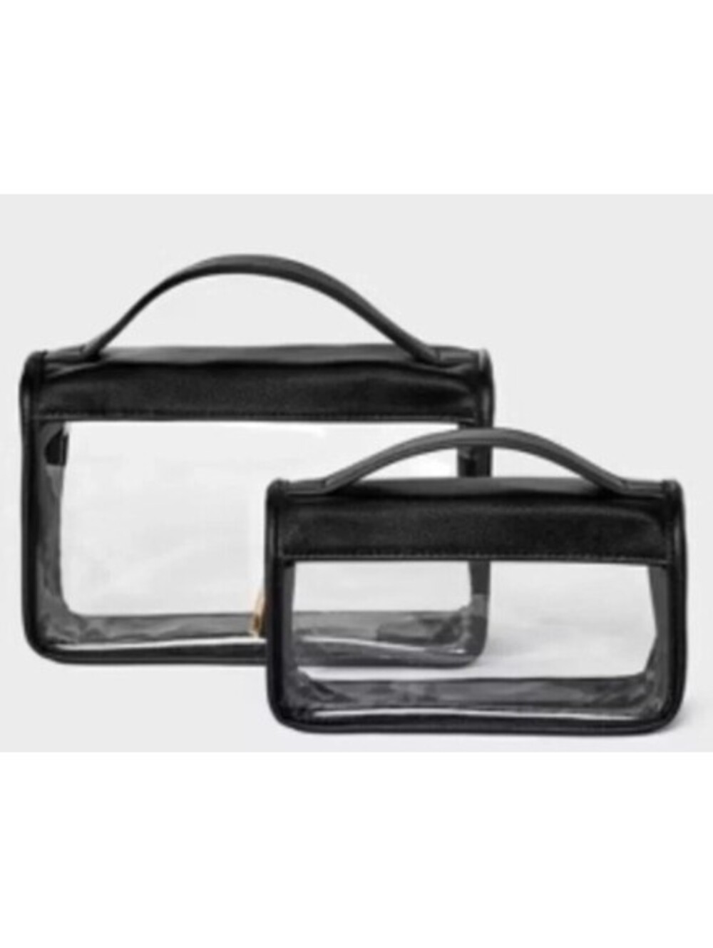 Clear Plastic Zipper Makeup Bag Set Handles Black Trim 2 Piece A New Day NWT $12